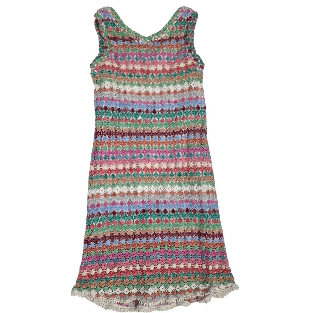 Giggle & Jack's Girls Multi-Color Crochet Knit Pom Pom Trim Dress Size M